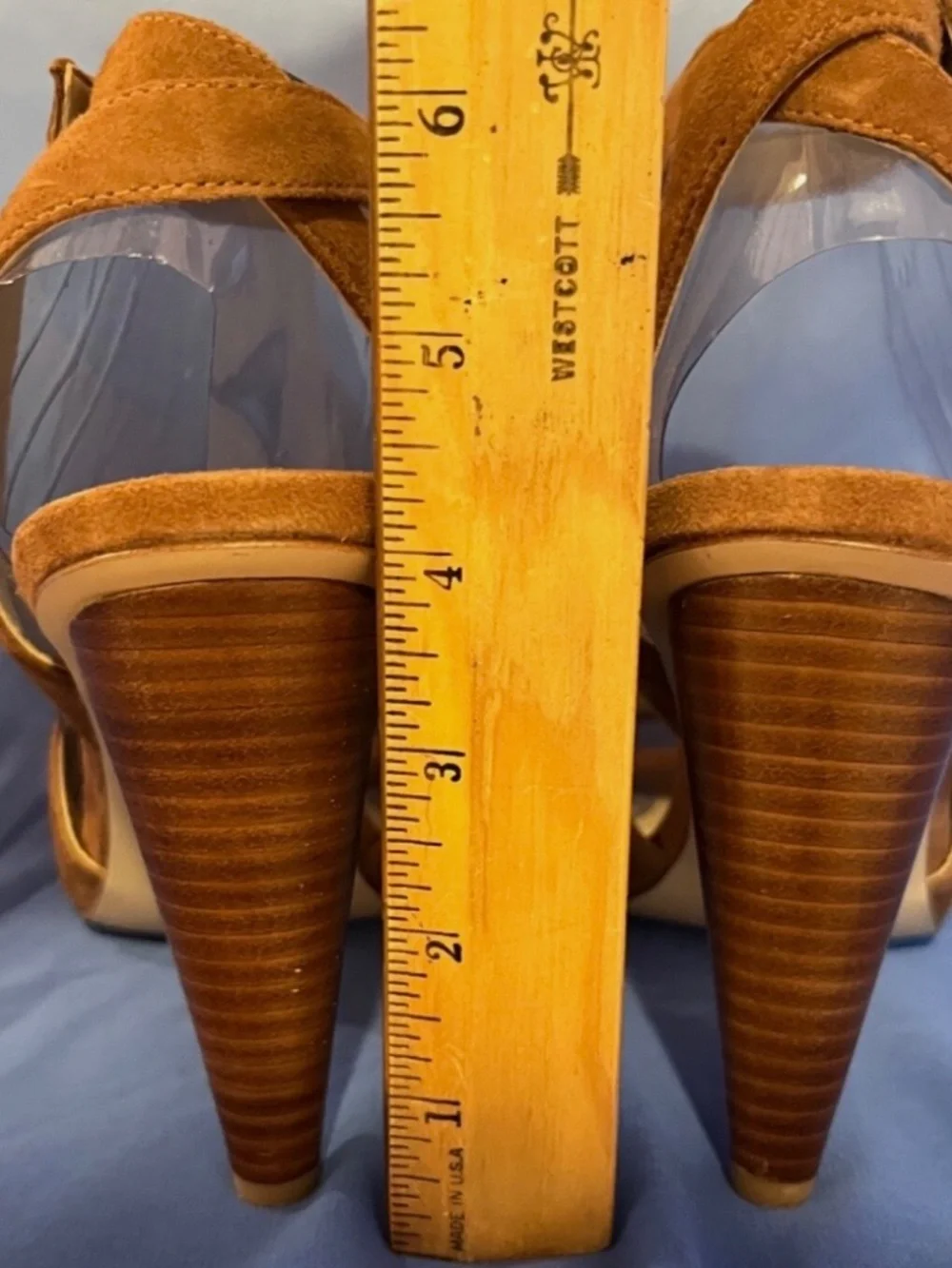 Nine West Quilty cone heels ankle strap suede sandals mules womens 9 nude boho - Picture 12 of 13